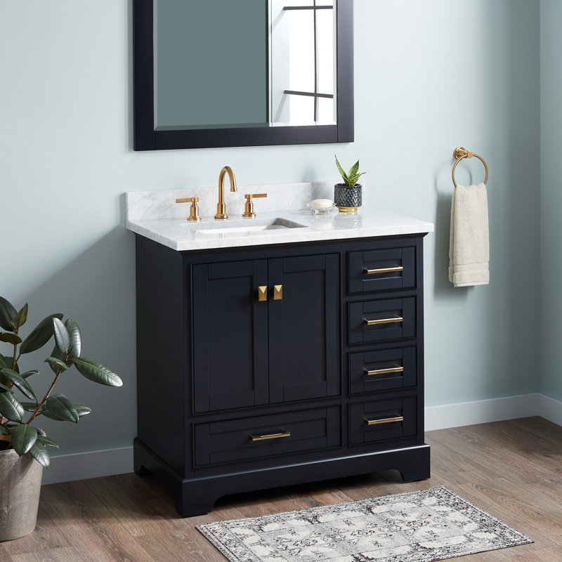 Quen 36" Freestanding Single Basin Vanity Set with Cabinet, Vanity Top, Gray