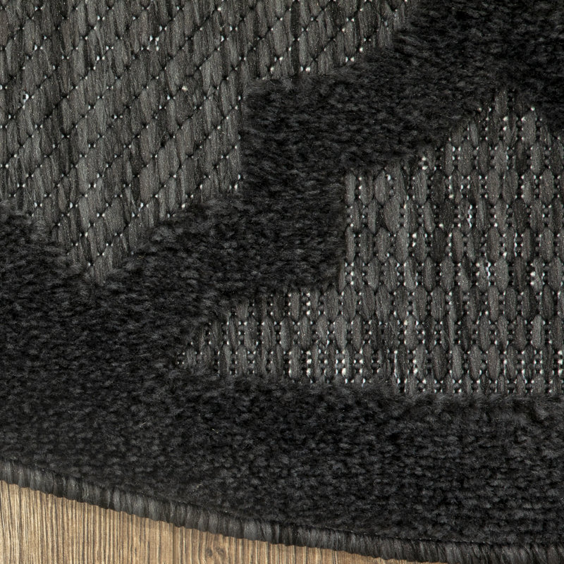 Adianey Red Barrel Studio Easy Care Trellis Charcoal/Black Indoor/Outdoor Area Rug, Round 8'