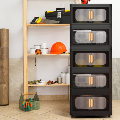 Armoire de rangement pliable, bacs de rangement avec roulettes verrouillables et porte magnétique Palstic
