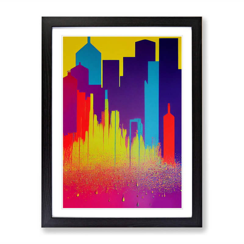 Paint Splash City Skyline No.3 Abstract - Wall Art, 46cm H x 34cm W x 2cm D, Black