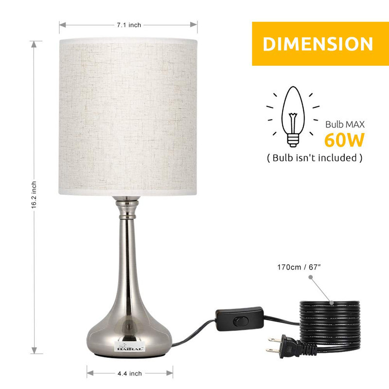 Silver LED Table Lamp Set with Fabric Shade, 16.2"