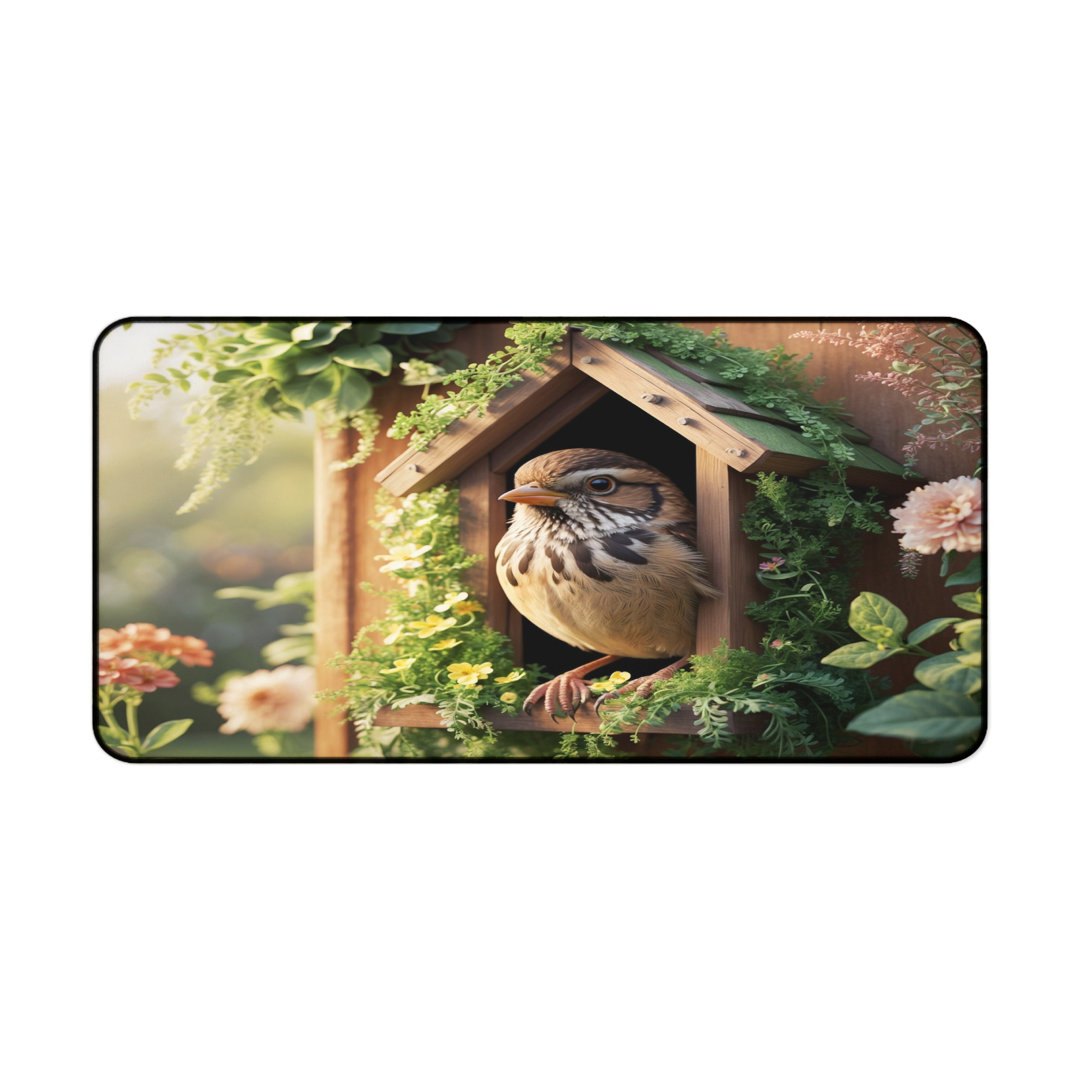 Sparrow Birdhouse Garden Desk Mat