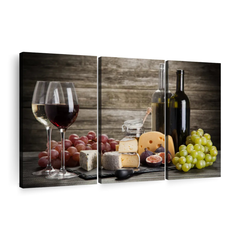 «Wine and Cheese Jumelage», reproduction d'art sur toile, H 24 po x l 38 po