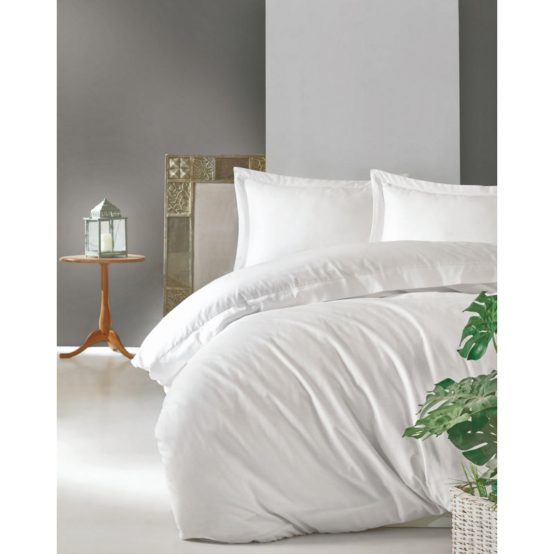 Hunni Cotton Solid Colour Duvet Cover Set with Pillowcases Included, White, 200 x 200 cm -2 Pillowcase (50 x 80 cm)