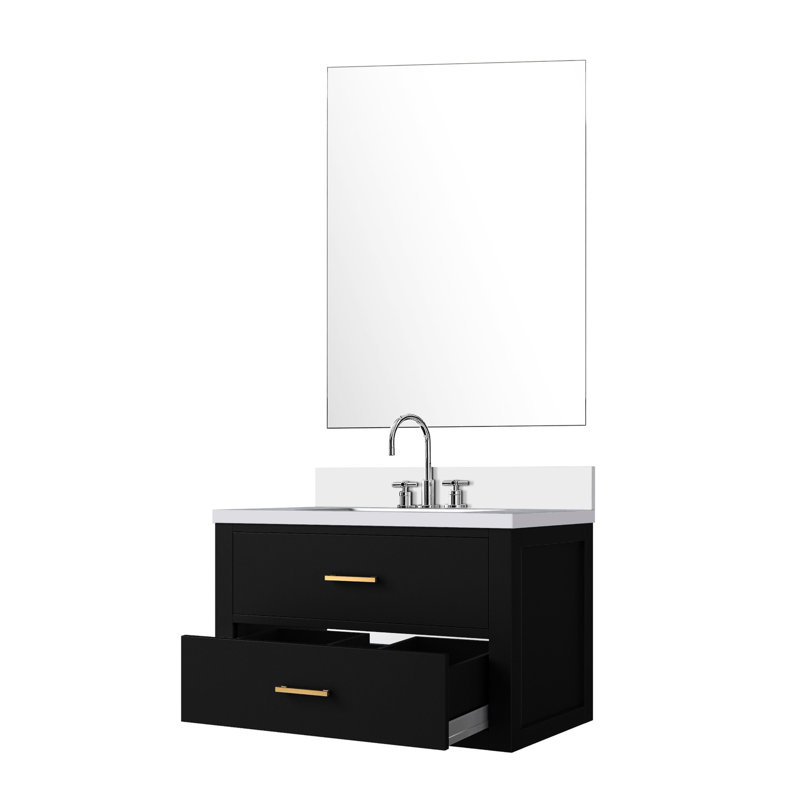 Noir 30 po Meuble-lavabo X 22 avec comptoir en marbre de culture, robinet et miroir de 28 po inclus, Noir