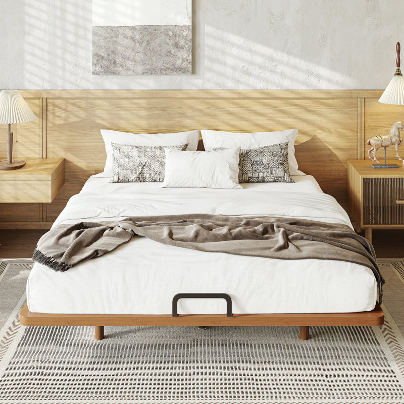 Solid Bamboo Platform Bed Frame with Support Slats, Brown, Queen