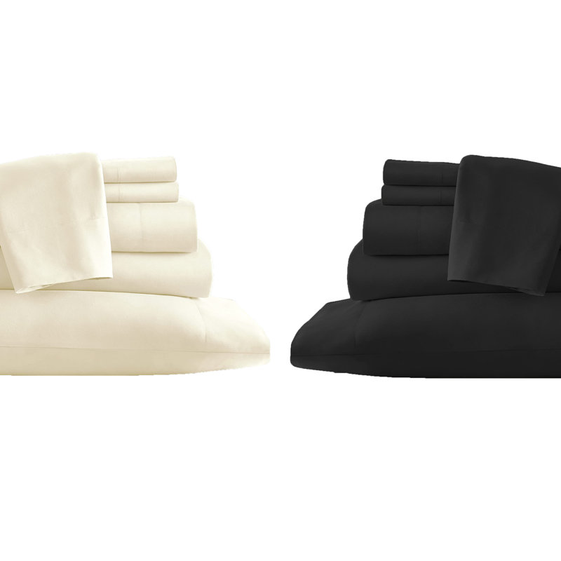  Ensemble de draps 2 pièces en rayonne de bambou 6 pièces, Ensemble de draps pour taille de lit grand avec un, Crème / Noir