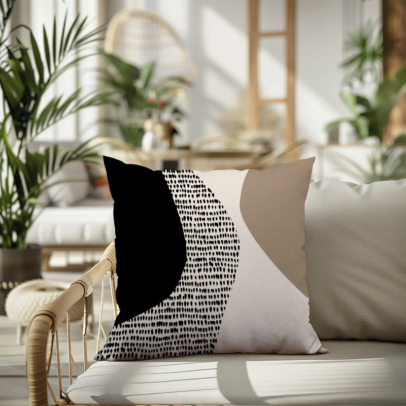 Coussin carré intérieur / extérieur pia, H 15 po x l 15 po, Beige / noir / blanc cassé