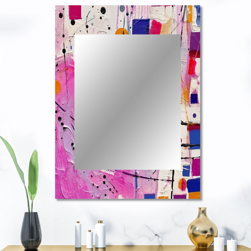 Pink Cubism Unleashed - Cubism Mirror, Pink Unique Wall Mirror, Printed Metal Art, 40" x 30"
