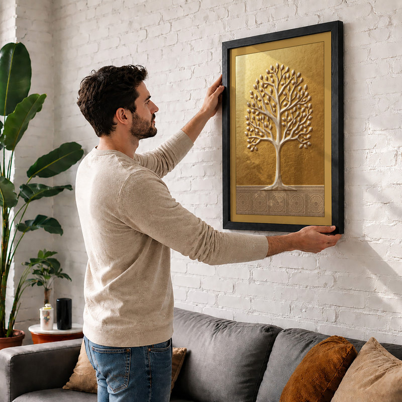 Golden Tree with Border Botanical - Framed Print, Unframed, A1 - 84.1 x 59.4 cm
