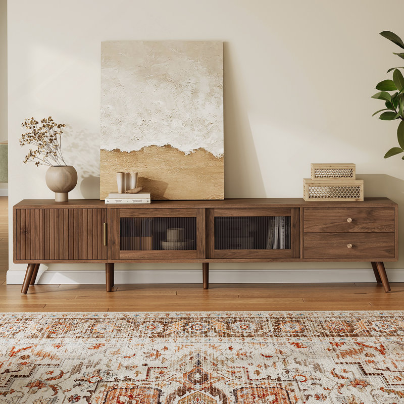 Meuble télé 76 po avec portes en verre 76 po Modern Minimal Modern Doors