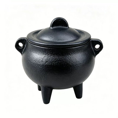 Halloween Decorations Iron Witch Cauldron with Lid Side Handles 3 Legs Black Mini Cauldron Pot Halloween Witch Decor Incense Wicca Altar Ritual Supplies