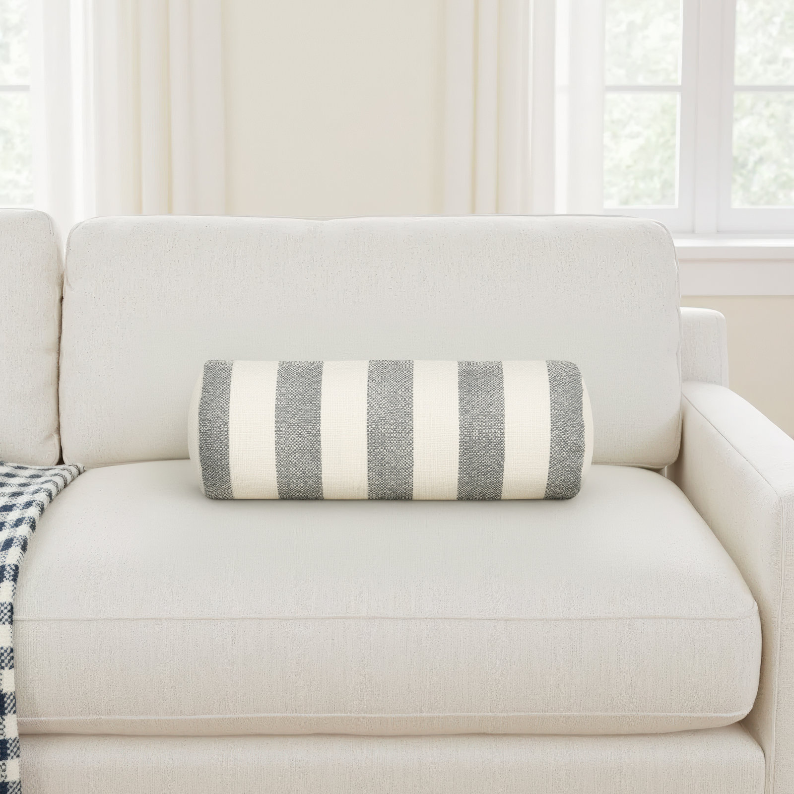 21" x 8" Throw Pillow, Blue Striped