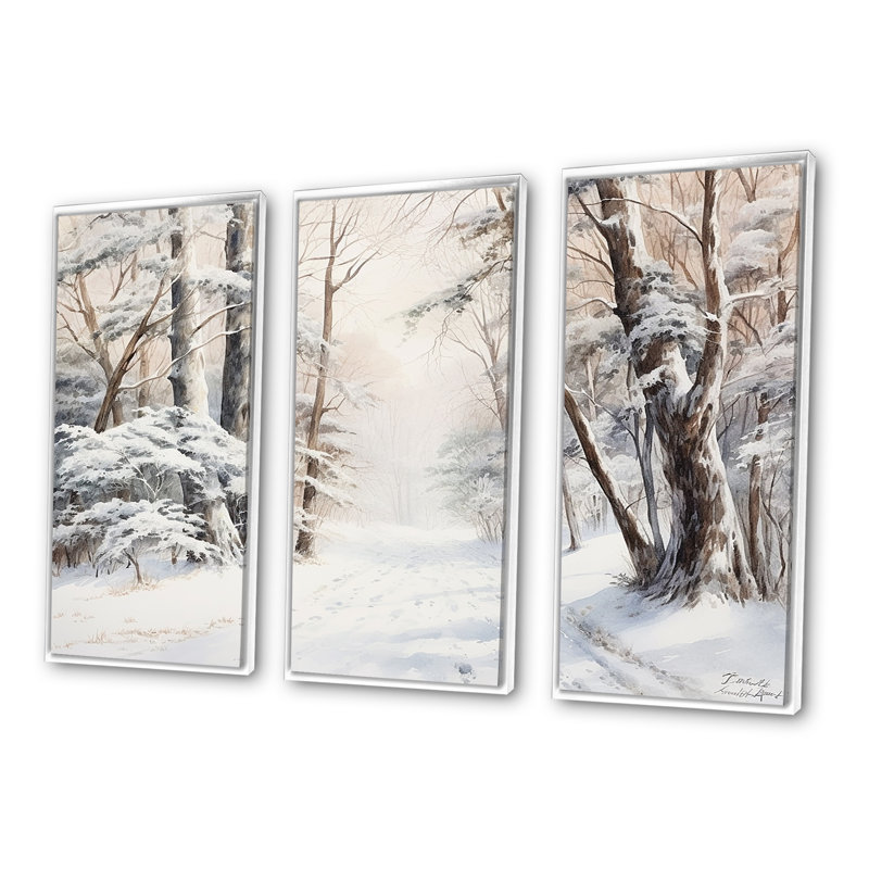 «Winter Forest Snow Charm Landscape», ensemble d'art sur toile neige, H 32 po x l 48 po, Cadre flottant blanc