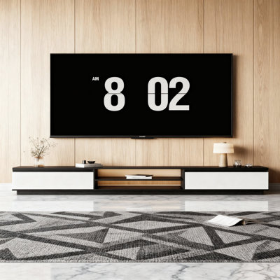 Meuble télé 78,74 po à 98,42 po avec 2 tiroirs de rangement et 2 tablettes ouvertes