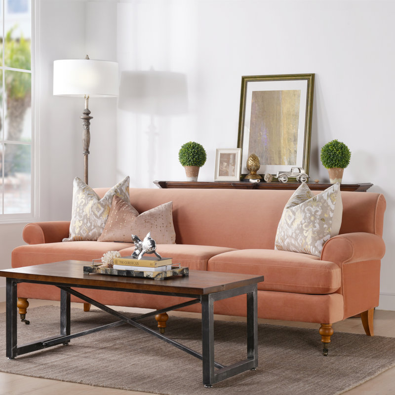 Elioenai 3 Seater Sofa, Peach Orange Velvet