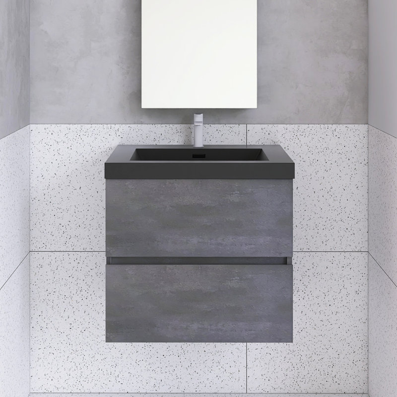 Meuble-lavabo flottant avec lavabo et cuve à quartz noir, 24"