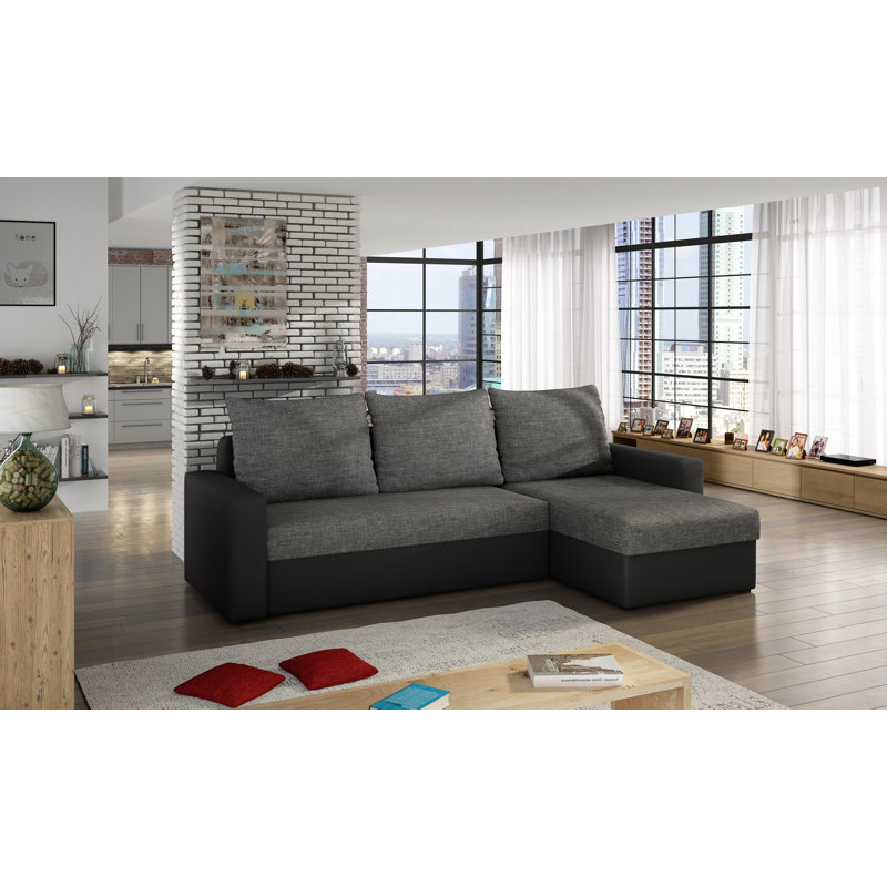Lyvonne 3 Seater Sofa & Chaise, Grey/Black