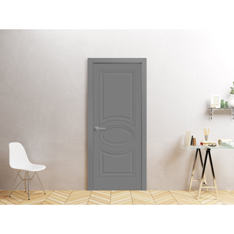 Porte intérieure française pleine 71 x 203 cm (28 x 80 pouces) Mela 7001, peinte en gris, panneau simple, cadre standard, poignée, porte moderne pour salle de bain ou chambre.