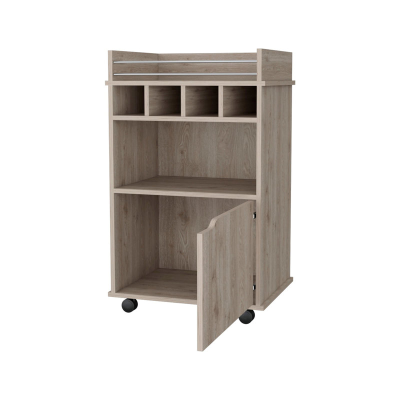1-Door Bar Cart, Kitchen Cart With Swivel Wheels, Natural