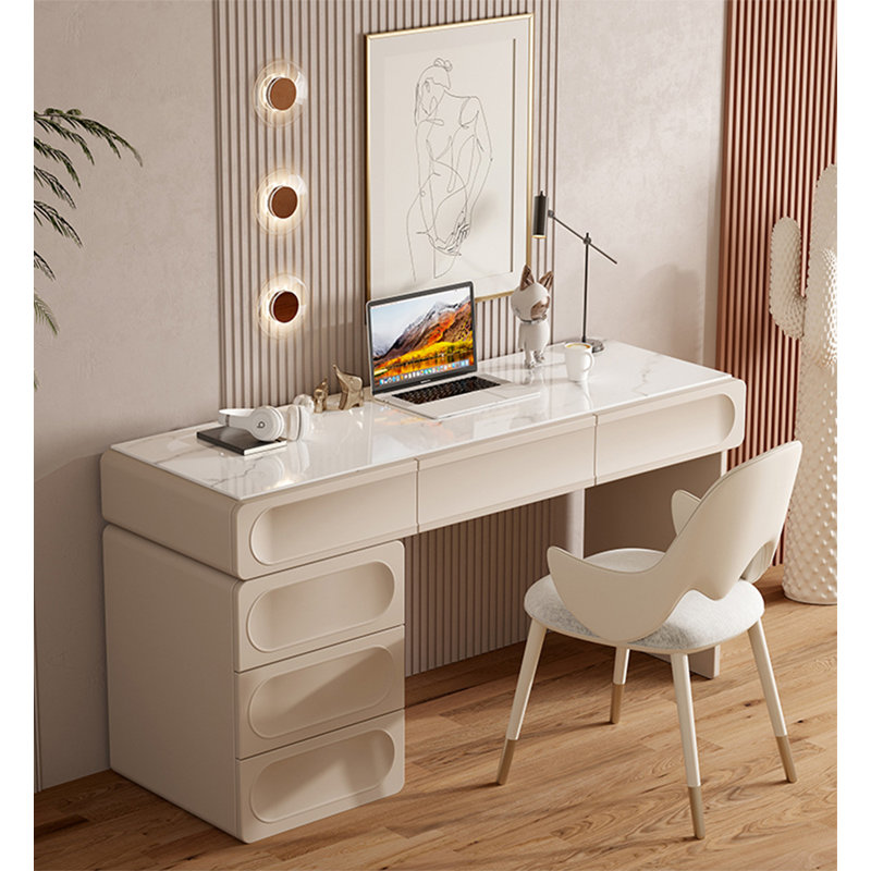 Bureau en bois massif de style français crème avec tiroirs, 29.92" H x 55.12" W x 17.72" D