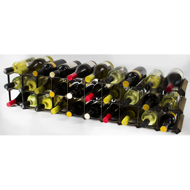 Felica 30 Bottle Floor Wine Bottle Rack, Dark Oak Stained Pine / Black Steel