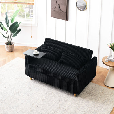 Support d'échecs pratique en velours côtelé noir avec table d'appoint amovible et port de chargement.