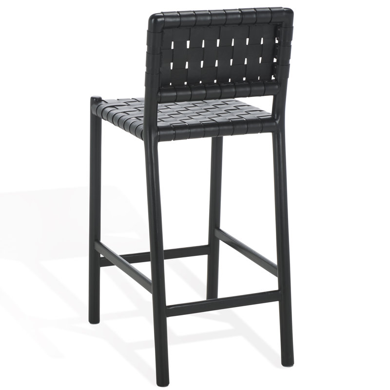 Jeremiah Woven Leather Counter Stool, Black, Black