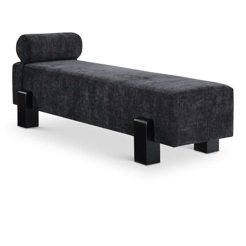 Banc rembourré Edison, Tissu chenille noir / finition noire