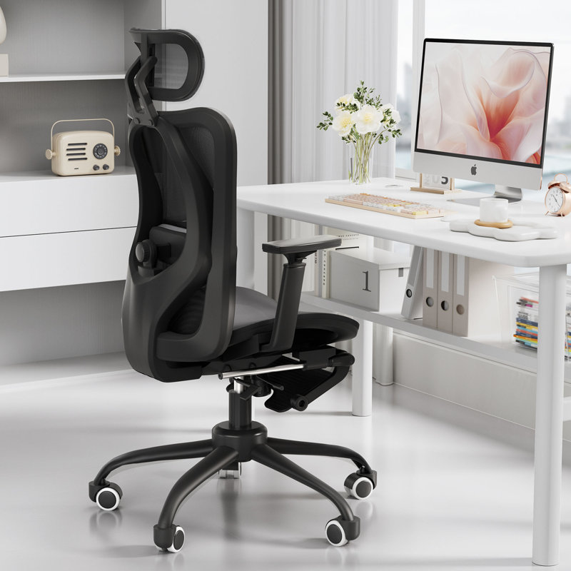 Ergonomic Breathable Mesh Office Chair with Headrest and Flip-Up Arms and Footrest E, Black
