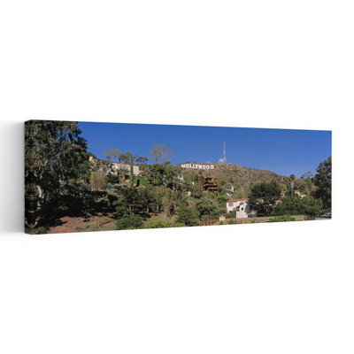 USA California Los Angeles Hollywood Sign at Hollywood Hills 1 Piece Wrapped Canvas Panoramic Wall Art