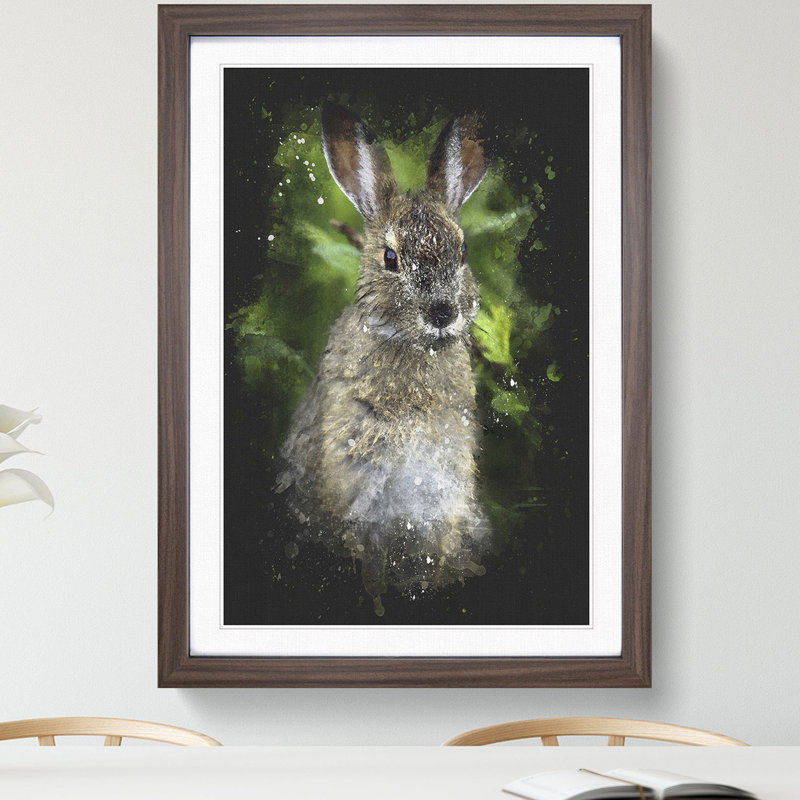 Brown Rabbit Paint Splash - Picture Frame Graphic Art, Walnut, 65cm H x 48cm W x 2cm D