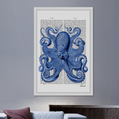 Vintage Blue Octopus 1' Framed Painting Print -  Marmont Hill, MH-WAG-416-NWFP-24