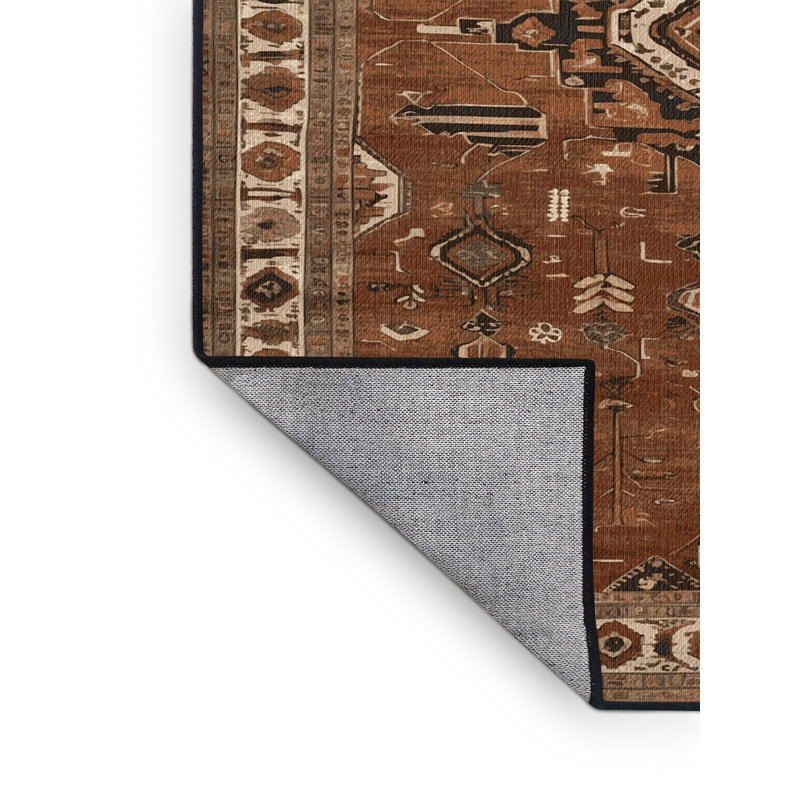 Tapis brun lavable à la machine, Rond 7 pi