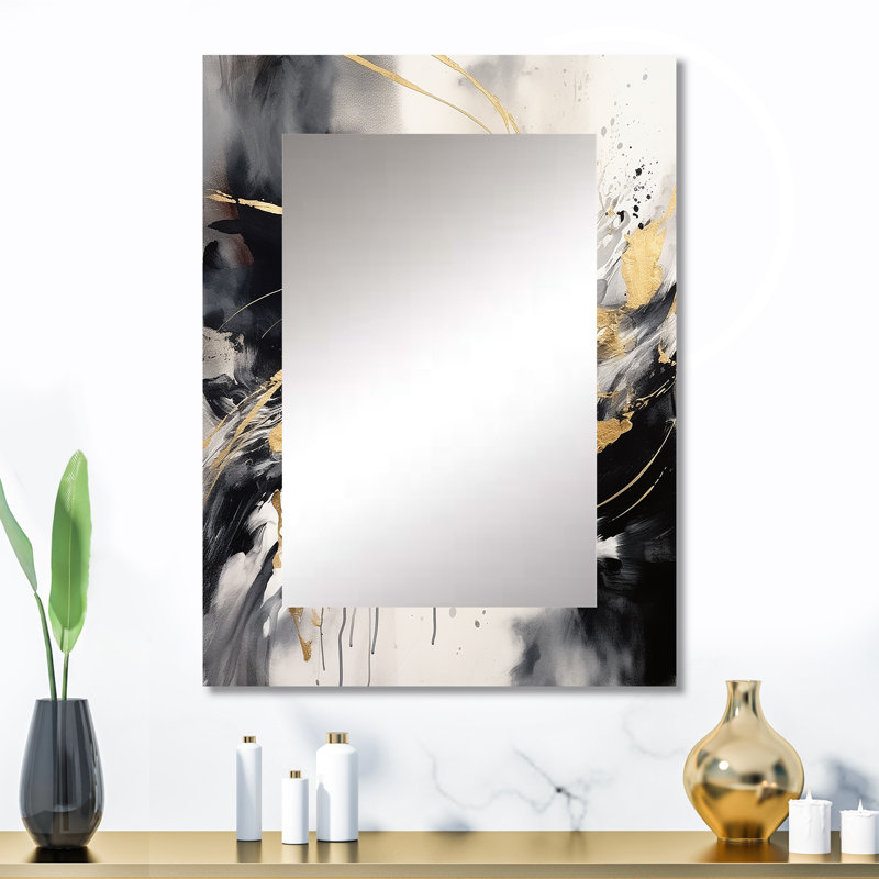 Exploring The Depths Of Gold Marble II - Geometric Large Wall Mirror, Gold Decorative Mirror, Printed Metal Art, 32" x 24"
