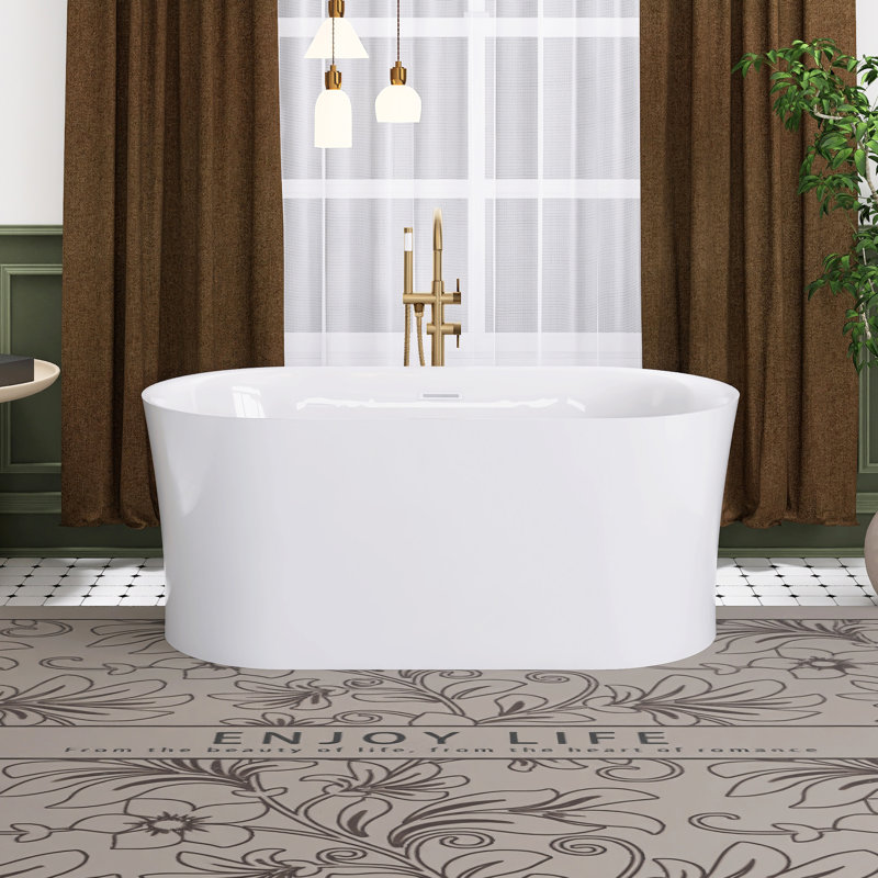 59" Glossy White Acrylic Freestanding Soaking Bathtub