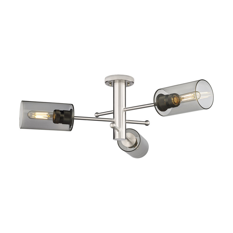 Plafonnier encastré 3 lumières Crown Point, H 10,13 po x l 29,38 po x P 29,38 po, Plaqué couleur fumée, Nickel satiné