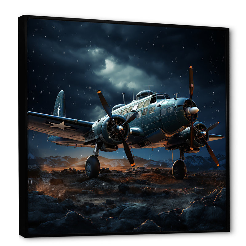 Avion militaire, ciel bleu, impression sur toile, Cadre flottant noir, H 30 po x l 30 po x P 1 po