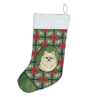 Cream Pomeranian Christmas PoinsettIas Holiday Stocking