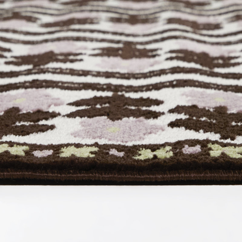 Tapis floral rayé chocolat Bianchi, 7'10" x 10'