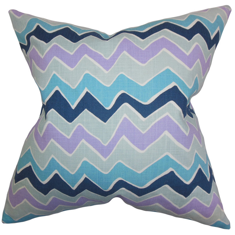 Coussin en coton en zigzag achsah, Gris vert, 18 po x 18 po, Polyester / bourre de polyester