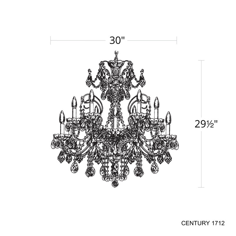 Century 12 - Light Glass Dimmable Classic / Traditional Chandelier, Heirloom Gold