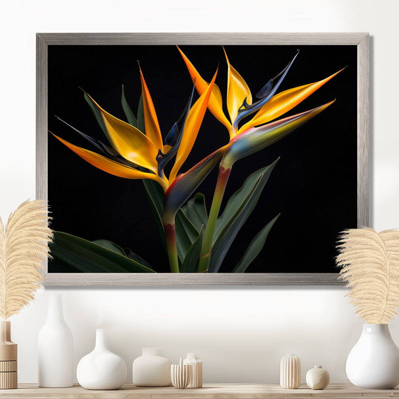 Oiseaux de paradis fleurs I - Art mural oiseaux de paradis, H 30 po x l 40 po x P 1,5 po, Toile tendue