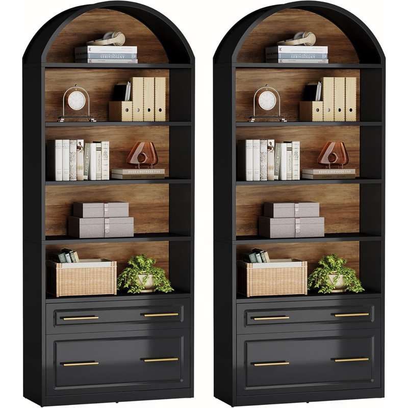 78.77'' Tall Bookcase With Drawers, Black