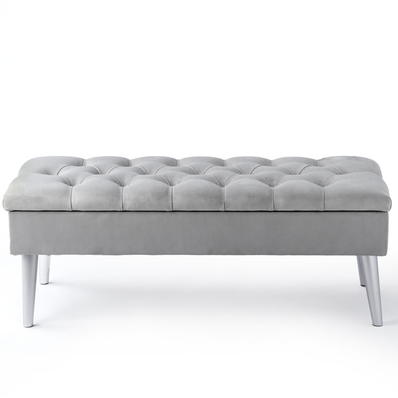 Thalassa Velvet Upholstered Storage Bench, H44 x W120 x D30cm, Grey, Silver