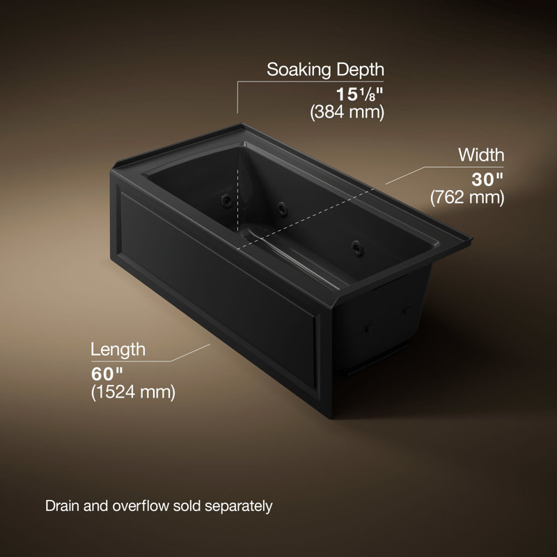 Archer 60" x 30" Alcove Whirlpool, Black, Right