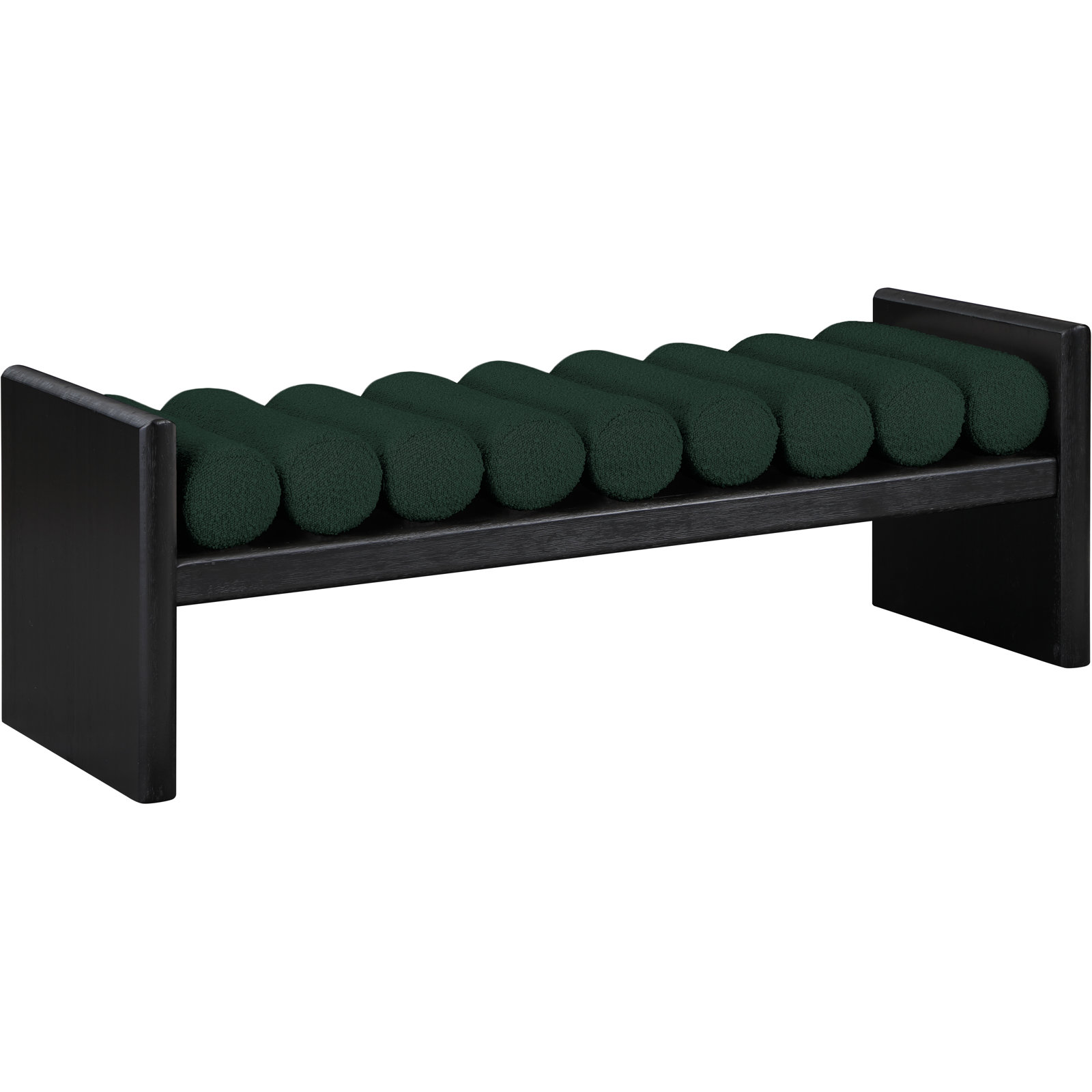 Waverly Bedroom Bench, Green Boucle Fabric / Black Finish, 18" H x 52" W x 19" D