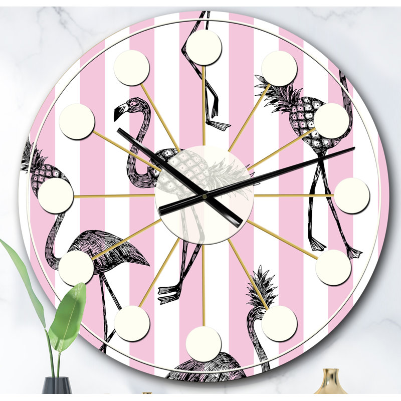 Flamant rose sur horloge murale Mid-Century, Surdimensionné