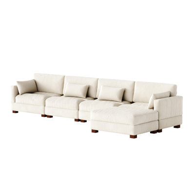 Maelina 5 - Piece Upholstered Beige Corduroy Modular Sectional Sofa with Pillow Back and Removable Ottoman