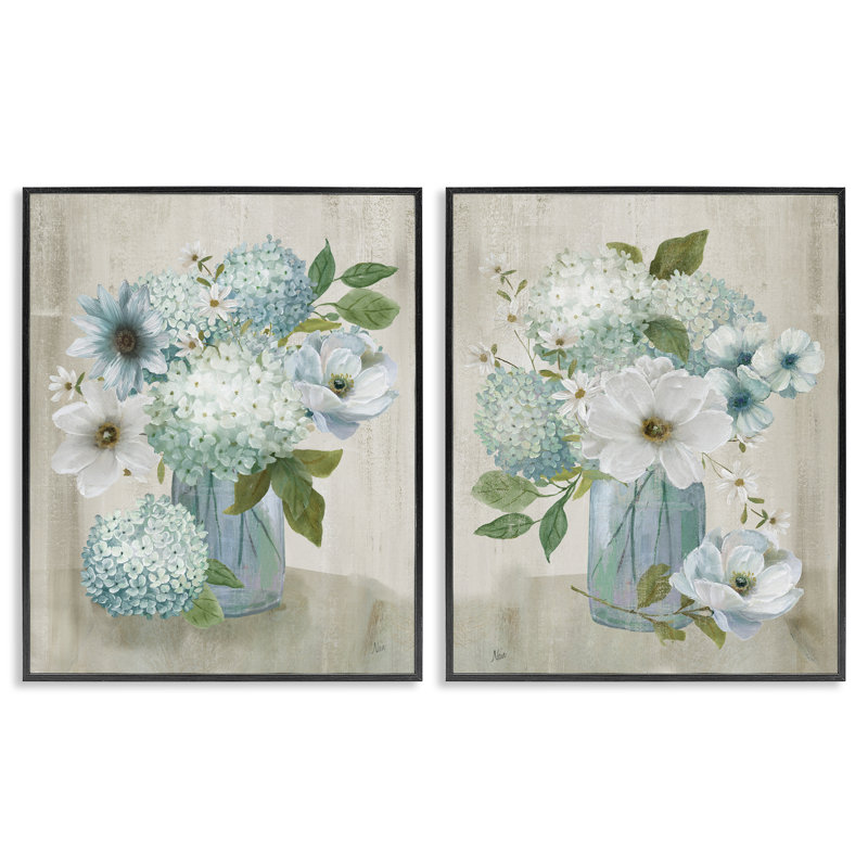 «Magnolia & Hydrangea Bouquets», ensemble de 2 giclées encadrées, design par Nan, H 14 po x l 22 po